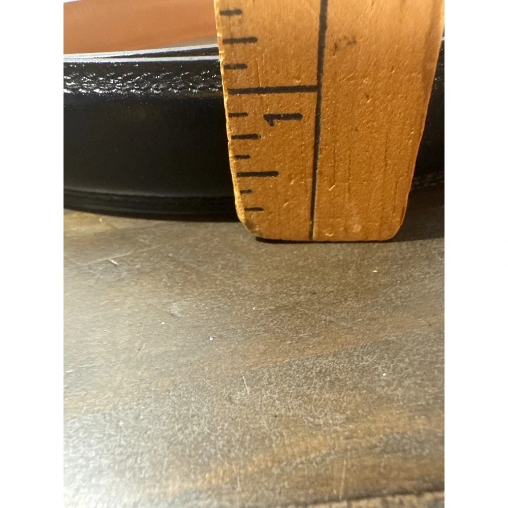 Italian Full Grain Leather Belt Mens 34 Black Solid Brass Buckle Made in Italy